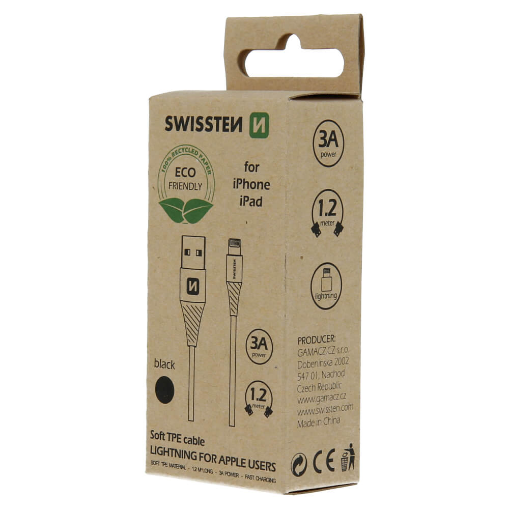 Dátovy kábel Swissten USB/LIGHTNING - čierny 1,2M (ECO)